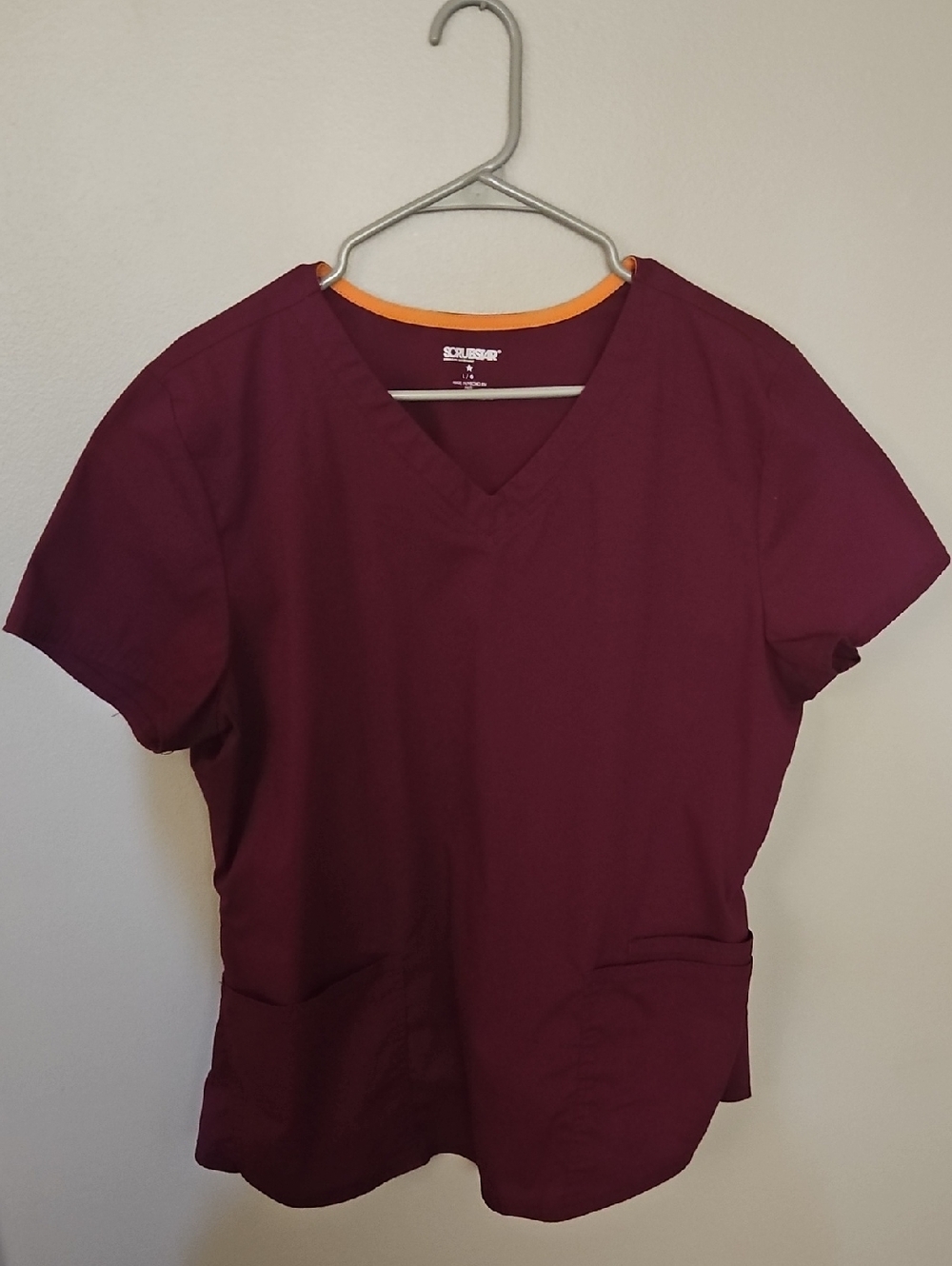 ScrubstarTop V-Neck in Burgundy with Straight Leg Cargo Pants